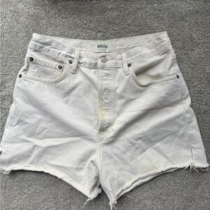 Agolde White High-Waisted Denim Shorts